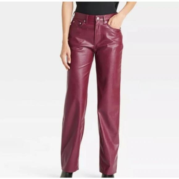 Universal Thread Faux Leather Wine Burgundy High Rise Straight Leg Pants size 16 - Picture 1 of 8